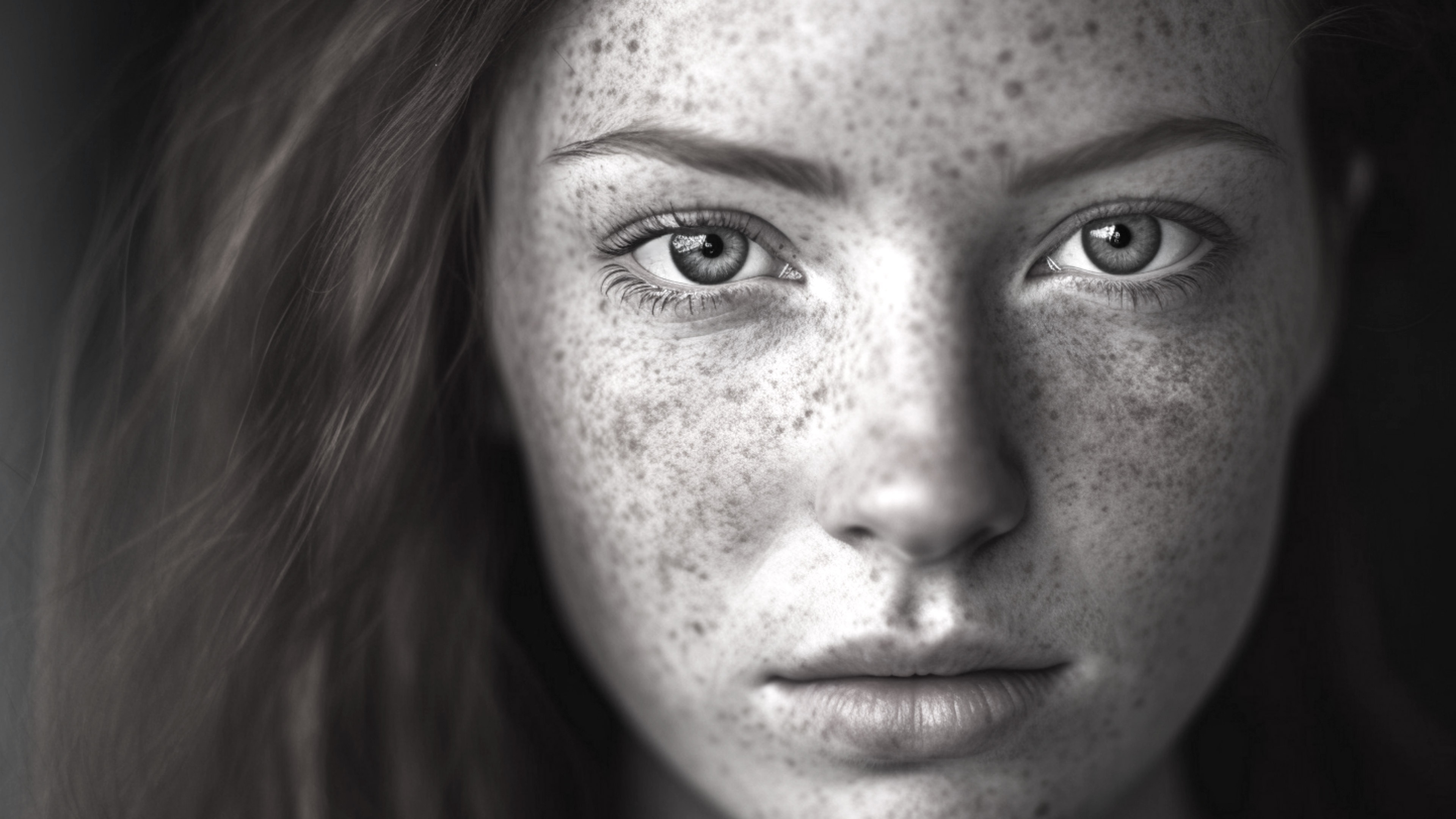 Detailed image of young woman with freckles