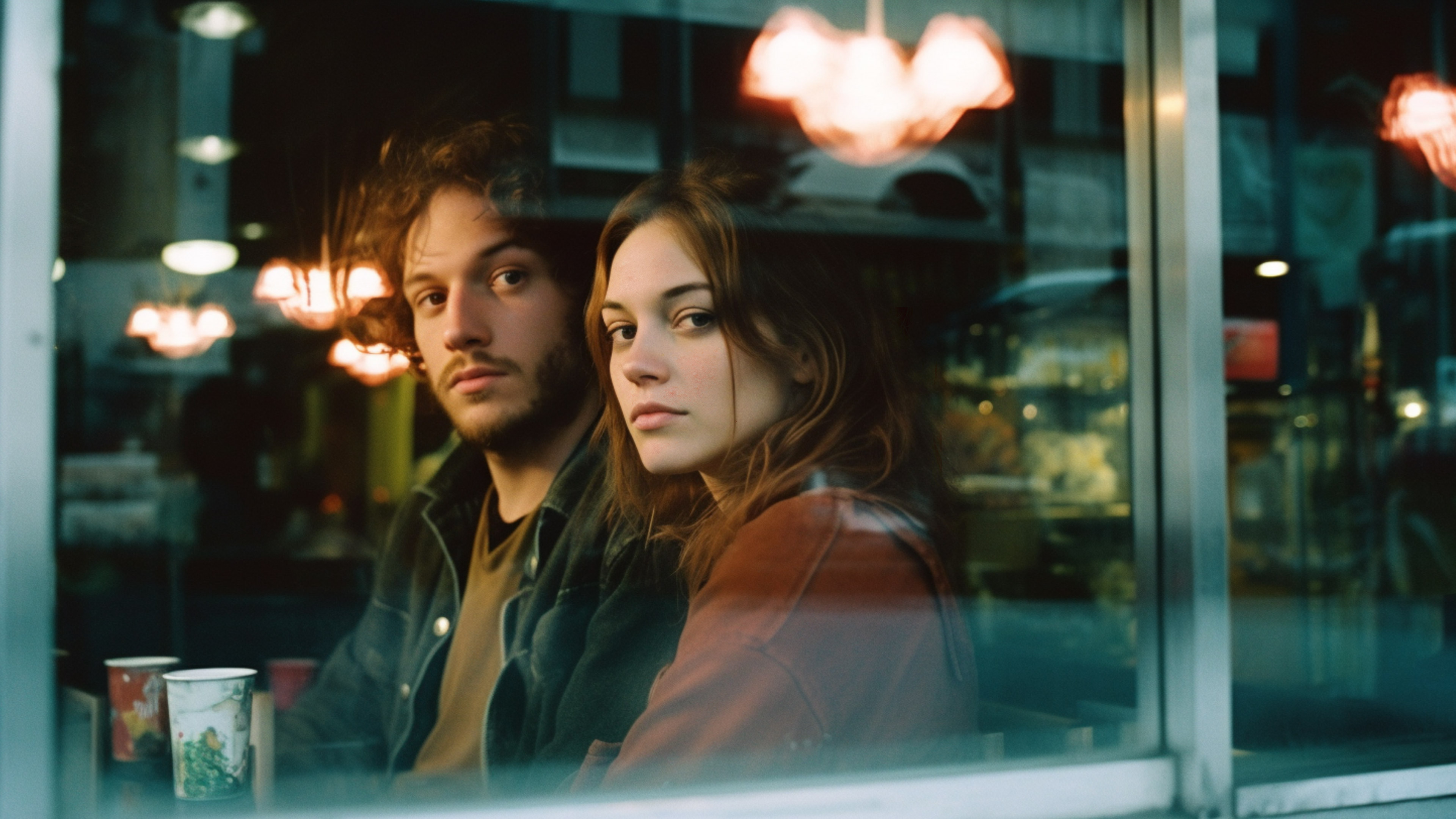 Couple seen through window