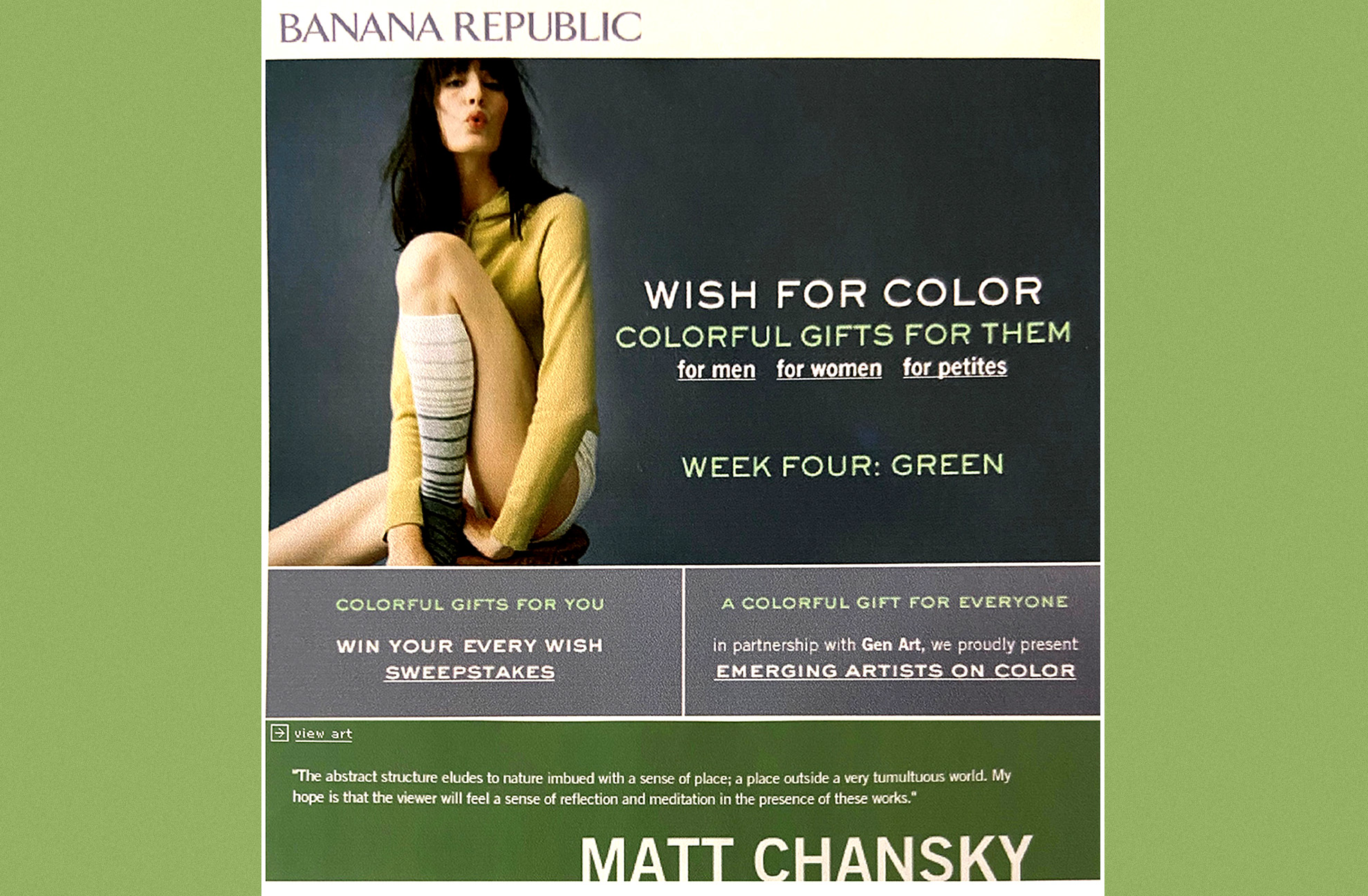 Banana Republic ‘Wish For Color’ campaign art by Matt Chansky — fine art piece created for fashion-brand collaboration.
