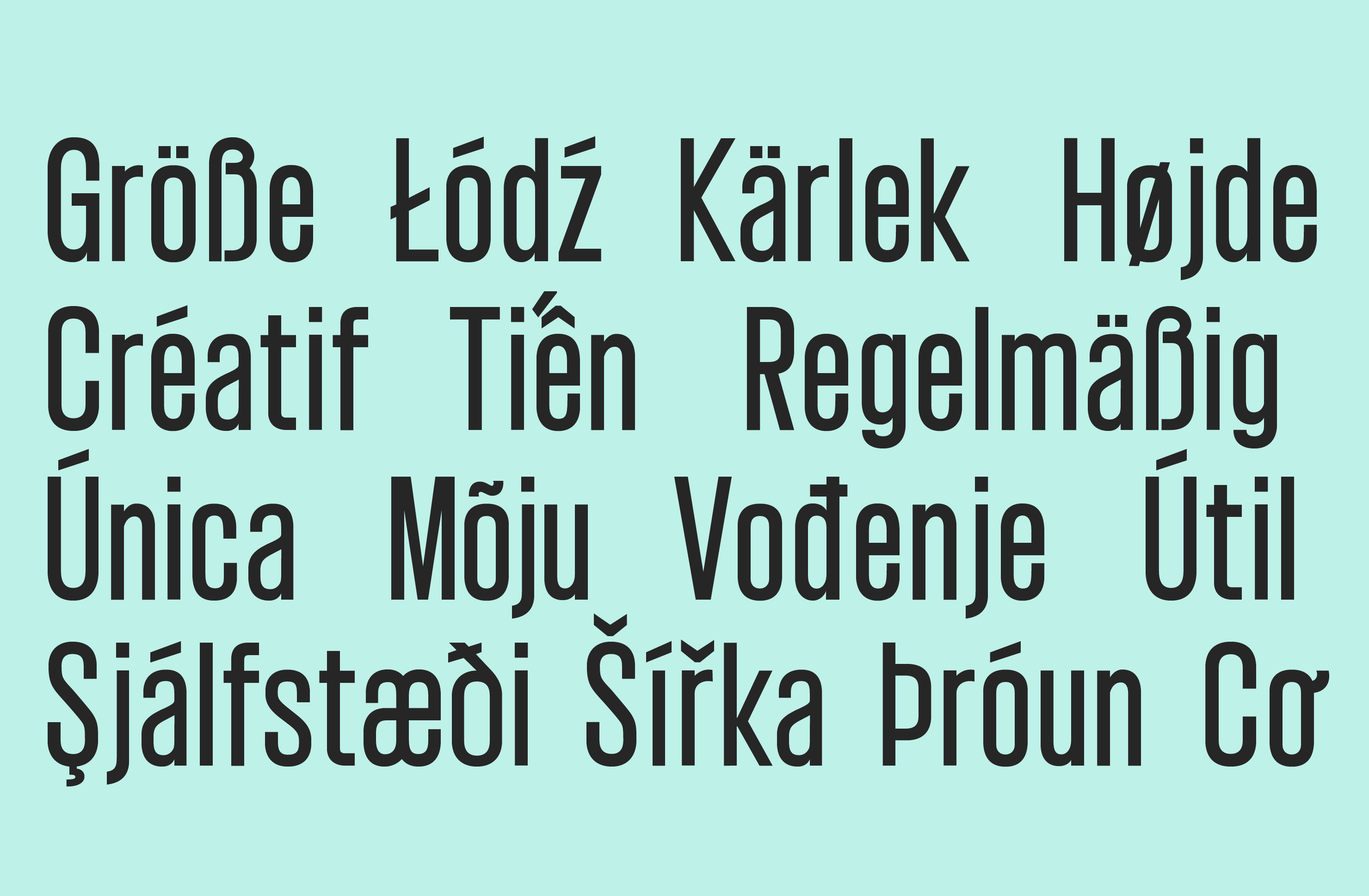 Mutlilingual condensed sans serif font