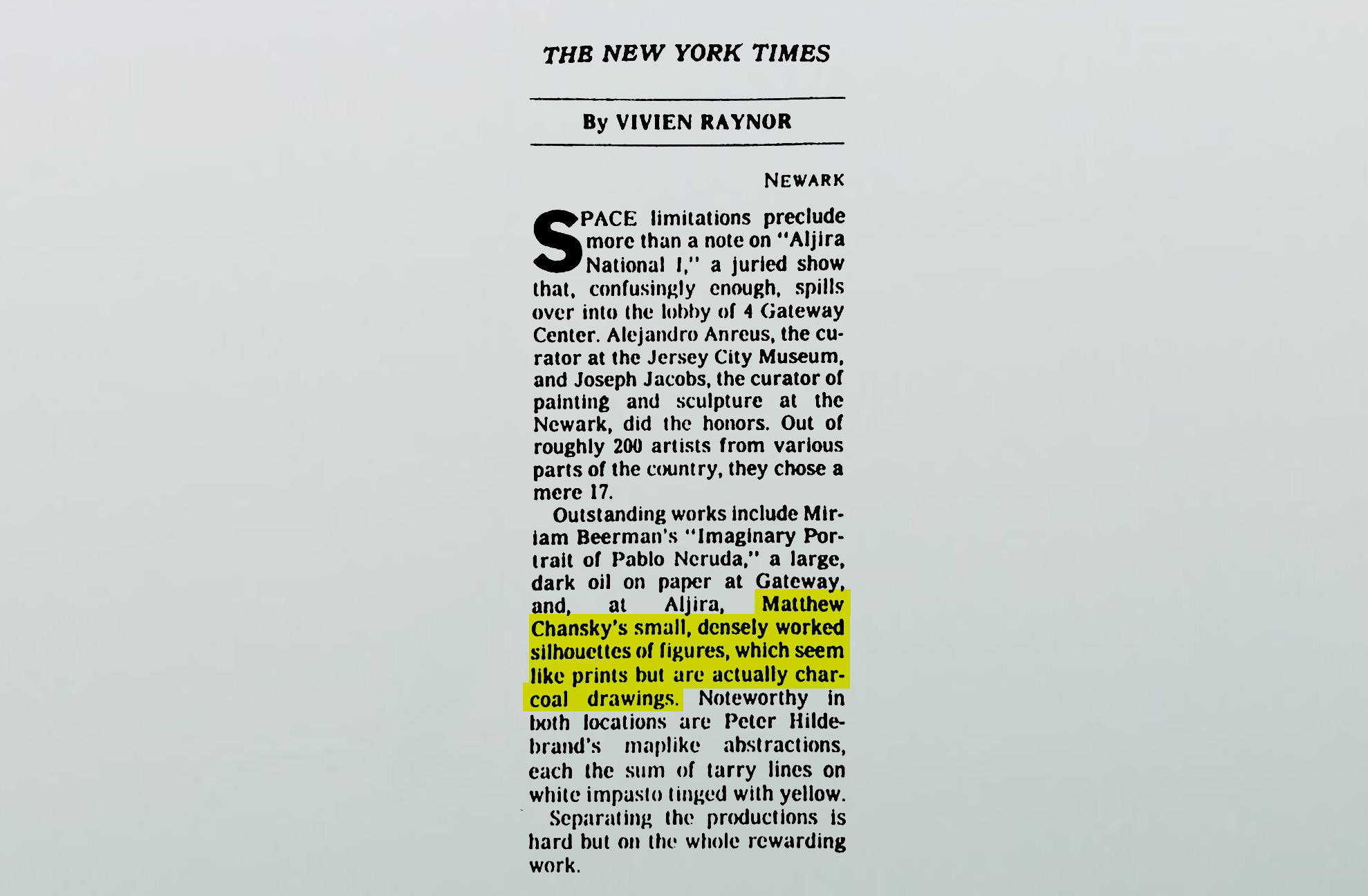 New York Times review of Matt Chansky’s digital fine art — image of featured work in publication context.